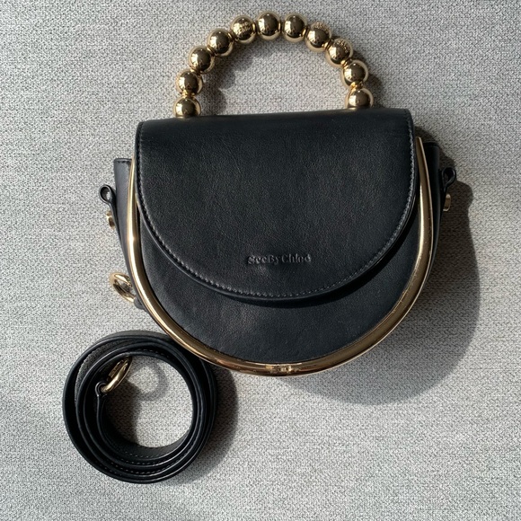See By Chloe Handbags - See by Chloé Mara Evening Crossbody Black Leather Purse Gold Beads